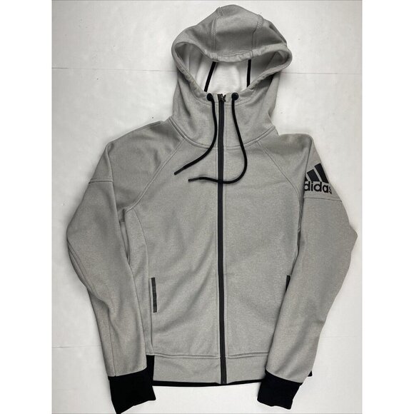 Adidas Full Zip Hoodie Sweatshirt Jacket Women’s Small Gray Thumb Holes Pockets - Picture 2 of 11